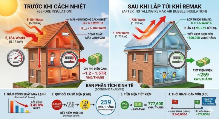 Vô vàn lợi ích mang lại từ việc cách nhiệt mái tôn công trình với túi khí cách nhiệt Remak