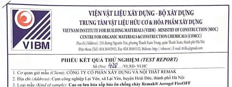 Thử nghiệm Xốp cao su lưu hóa Remak® Aerogel