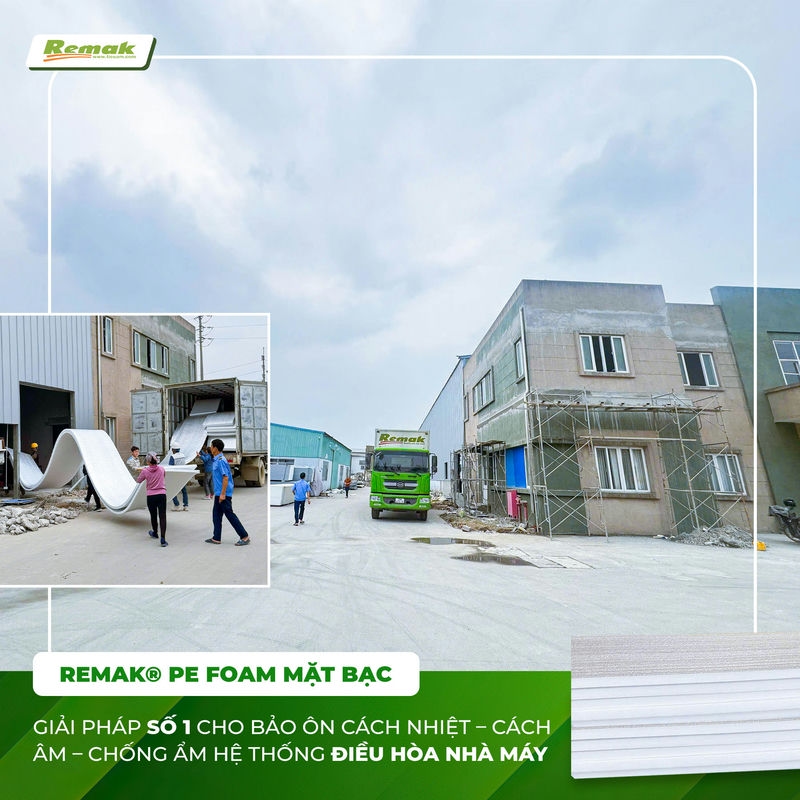 Tấm xốp cách nhiệt PE Foam mặt bạc Remak – Giải pháp bảo ôn số 1 cho hệ thống HVAC nhà máy 5 Tấm xốp cách nhiệt PE Foam mặt bạc Remak đặc biệt hữu hiệu khi thi công hệ thống điều hoà